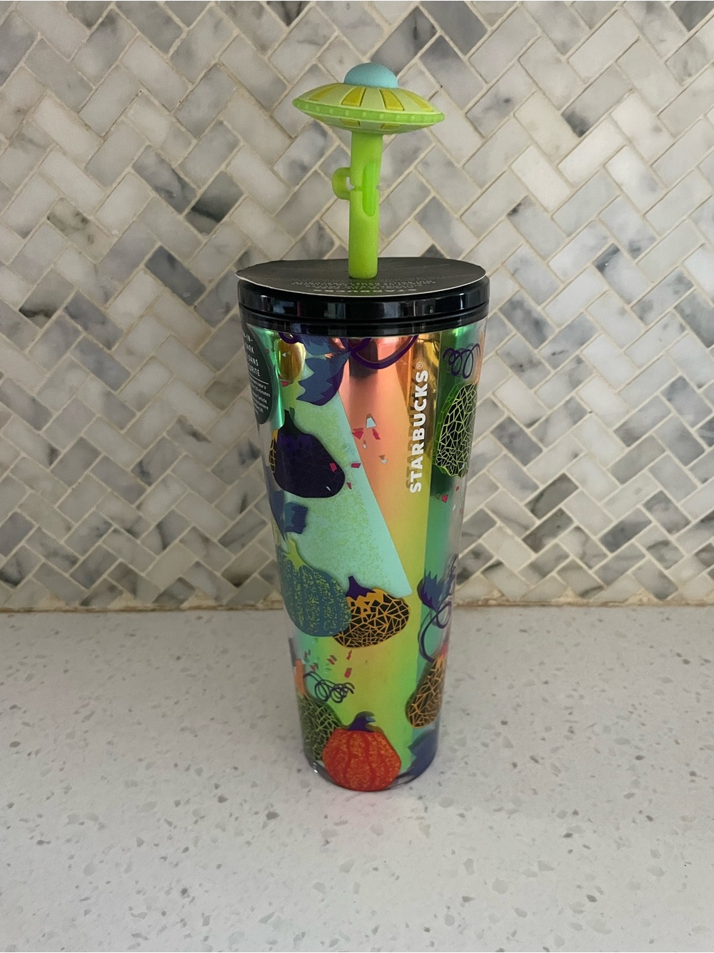 NEW Starbucks 2024 Extraterrestrial Glo-in-the-Dark Spaceship Straw Topper 24oz